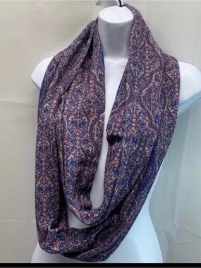 Multicolor Paisley Infinity Scarf in Blue and Brown Tones